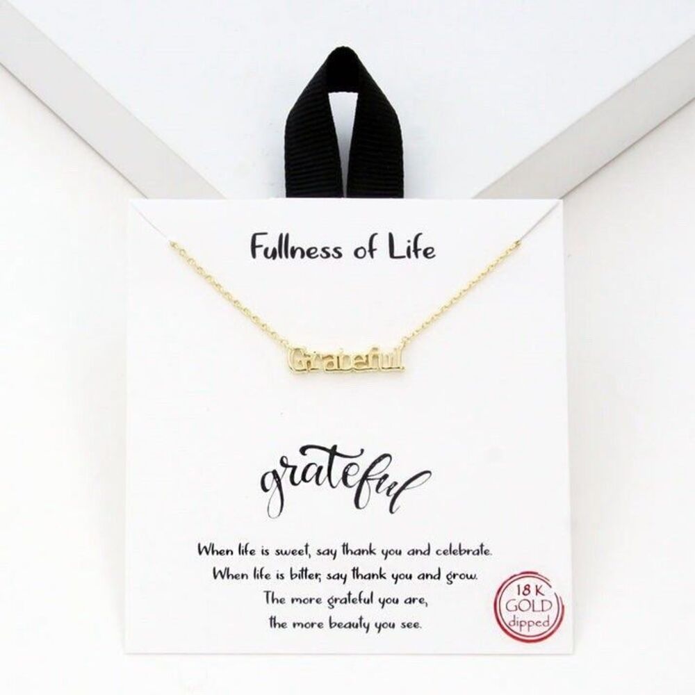 Grateful Necklace 18K Gold Dipped Brass Hypoallergenic 16”+ 2” Ext New
